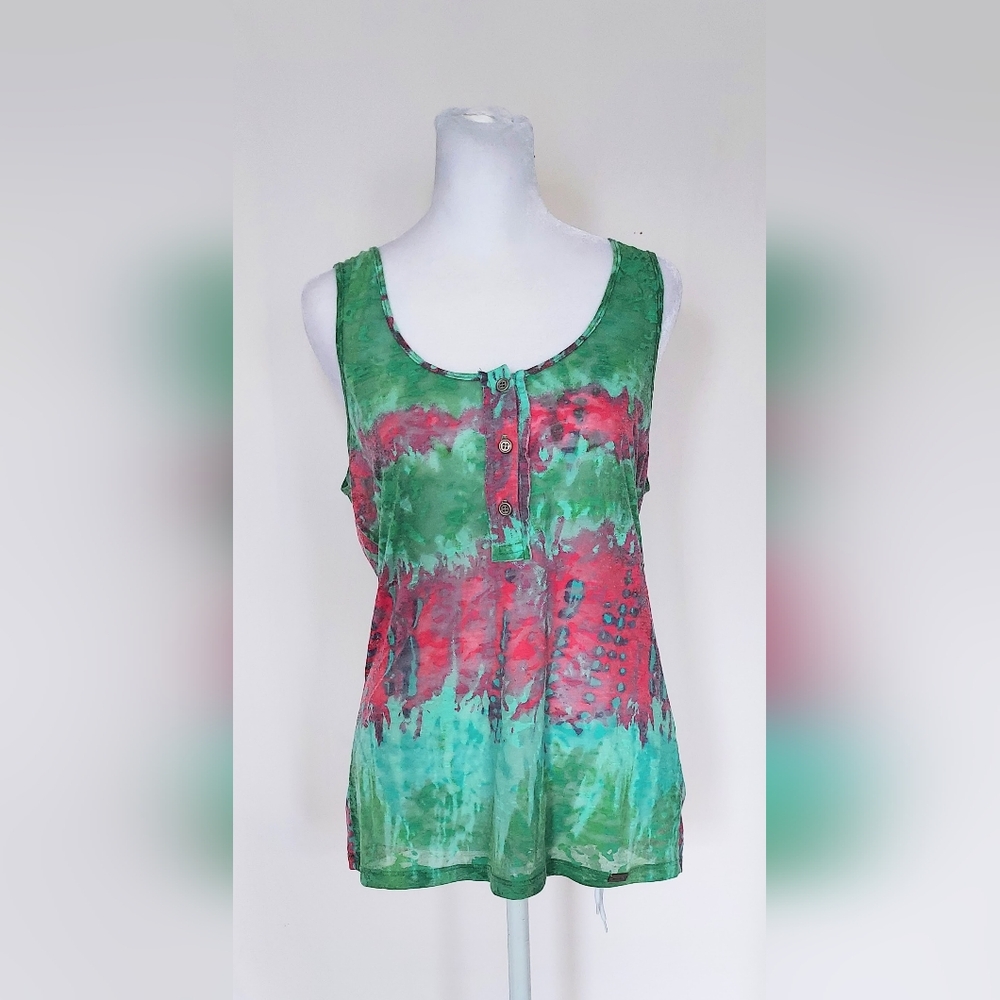 David Bitton Buffalo Tank Top Green Pink Tie Dye Womens Medium